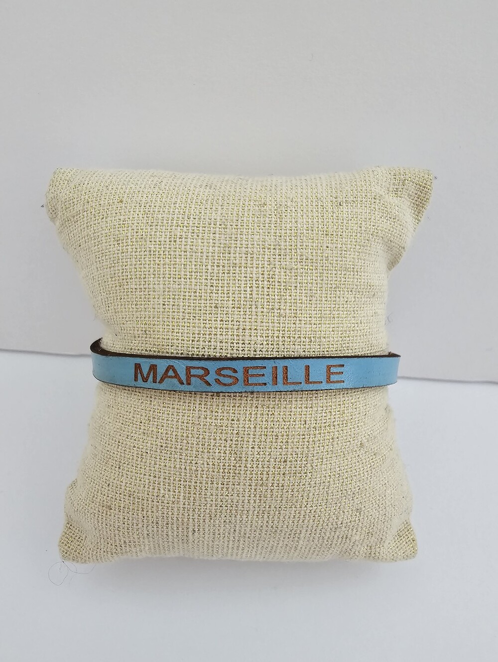 Vintage Marseille France Leather Souvenir Bracelet Blue Engraved Travel Boho